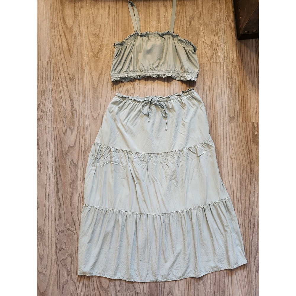 Merokeety 2 Piece Crop Top & Midi Skirt Women's Size XL Green